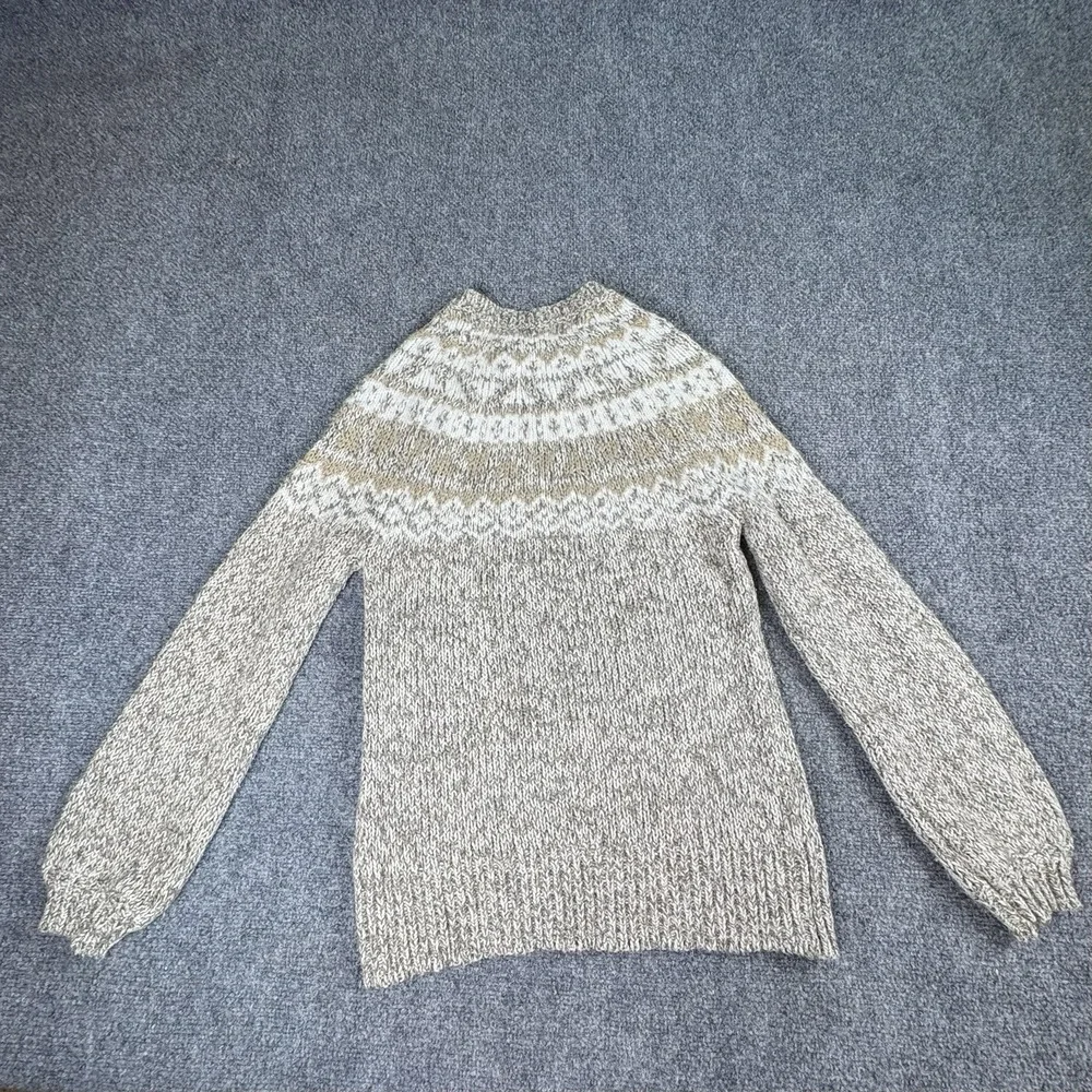 Loft Fair Isle Sweater SP Gray Chunky Knit Pullover Nordic Cottagecore Cabincore